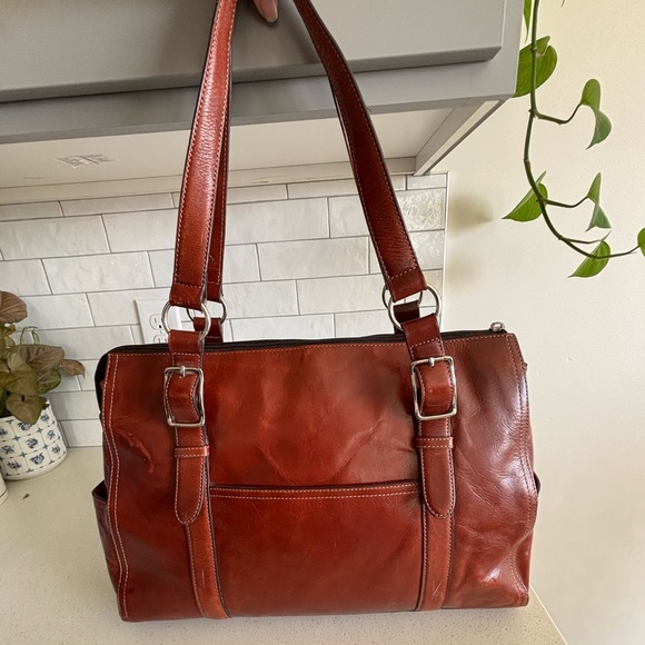Fossil Handbags - Vintage Fossil Large Brown Leather Business Laptop Tote Travel Purse Bag